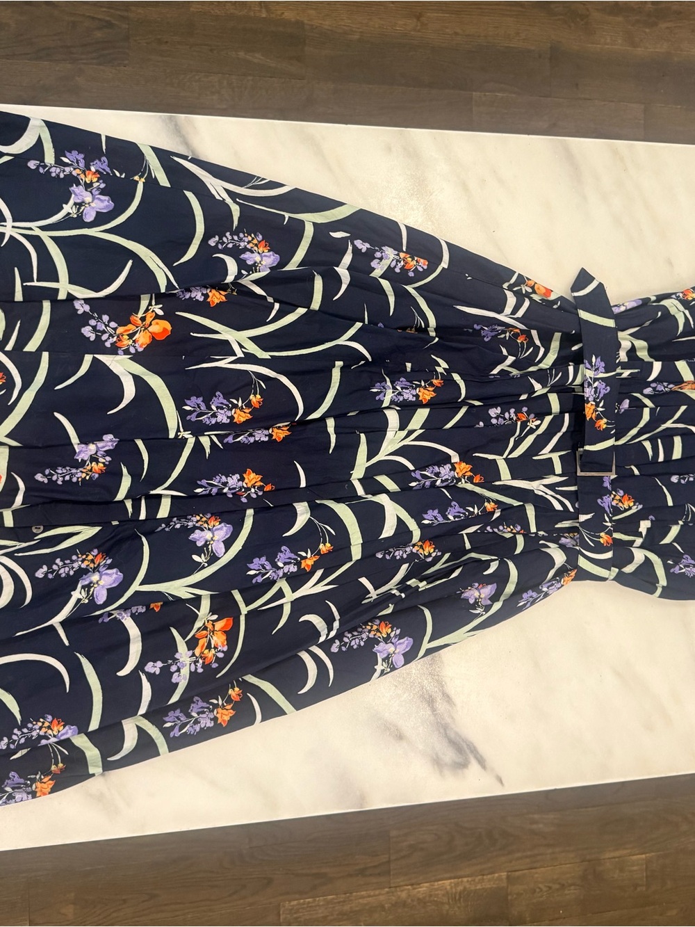 Maeve Navy Floral Midi Dress with Ruffle Cap Sleeves - Picture 3 of 5